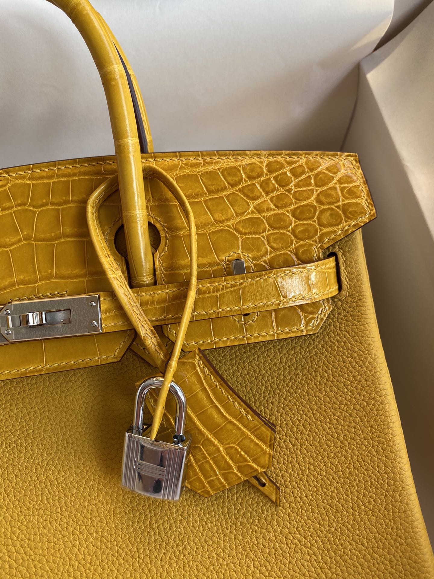 Hermes Touch Birkin 25CM Bag In Abricot Togo and Shiny Niloticus Crocodile Skin